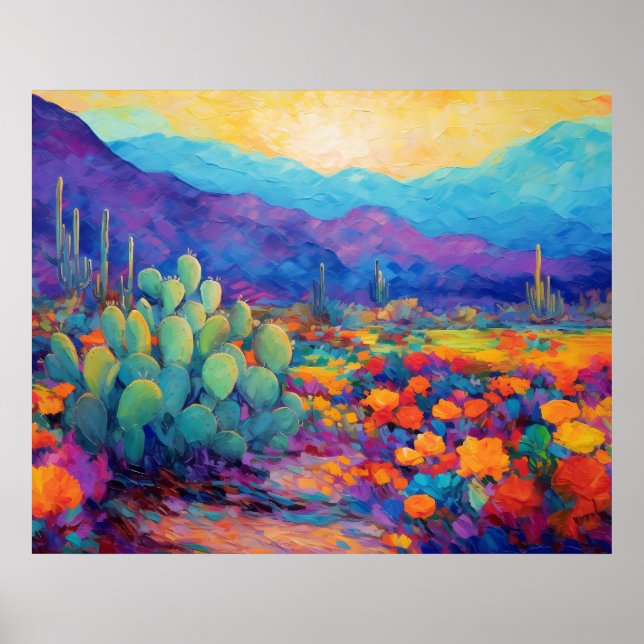 Abstract Desert Colourful Cactus Painting Poster (Front)