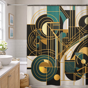 Abstract Design Black Grey Gold Teal Shower Curtain