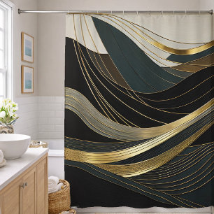 Abstract Design Black Grey White Gold Shower Curtain