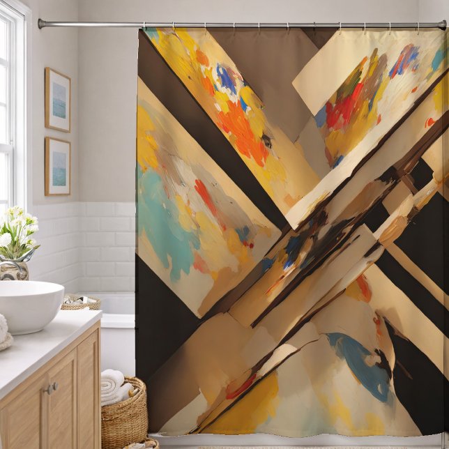 Abstract Design Black Tan Blue Shower Curtain (Creator Uploaded)
