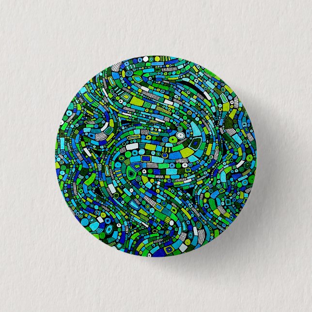 Abstract Design Blue Green Waves Shapes 3 Cm Round Badge (Front)