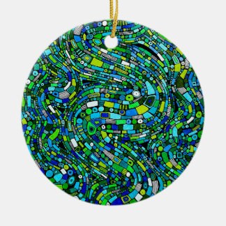 Abstract Design Blue Green Waves Shapes Ceramic Ornament