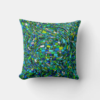 Abstract Design Blue Green Waves Shapes Cushion
