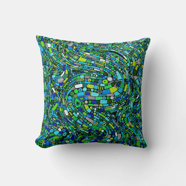 Abstract Design Blue Green Waves Shapes Cushion (Front)