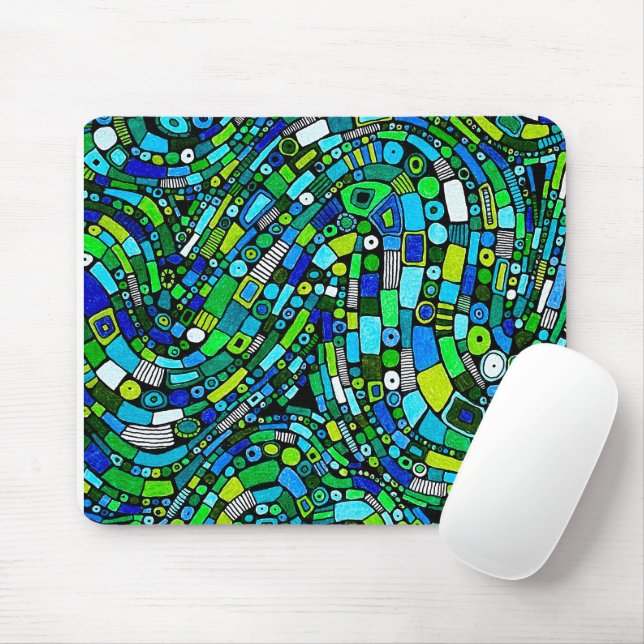 Abstract Design Blue Green Waves Shapes Mouse Pad (With Mouse)