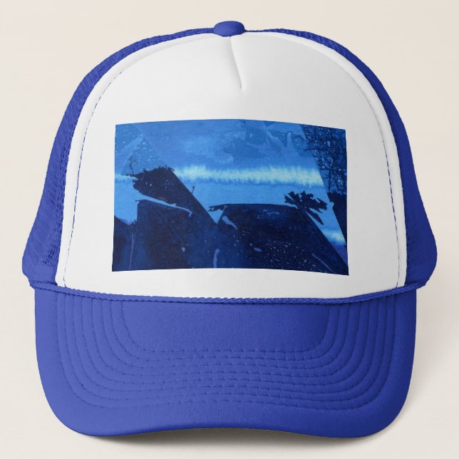 Abstract design blue lagoon deep sea textured trucker hat (Front)