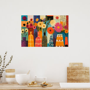 Abstract design colorful flowers poster