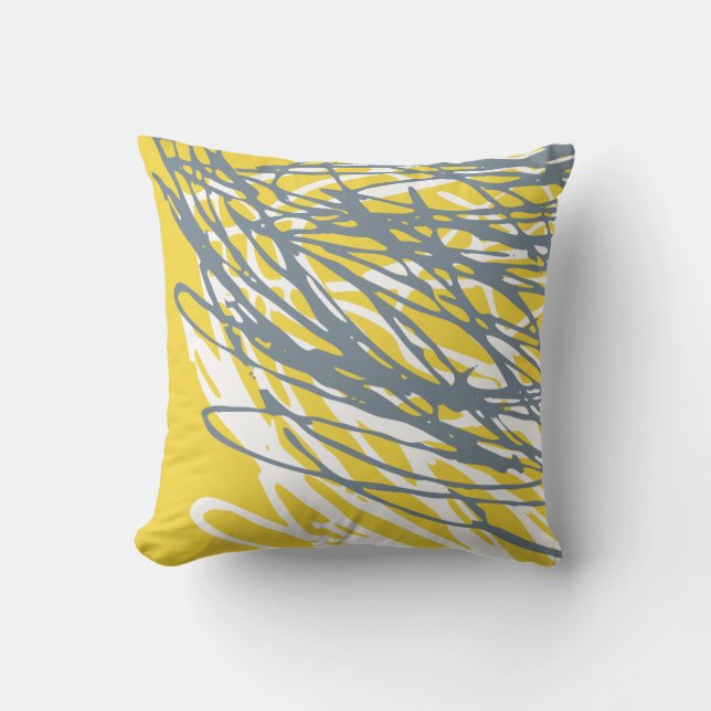 Abstract design in grey and yellow cushion (Front)