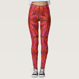 Abstract design, in white, red, pink and orange leggings