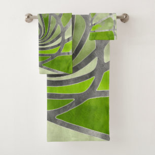 Abstract design, modern painting, spiral shapes bath towel set