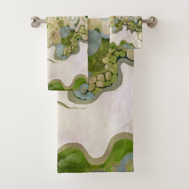 Abstract design, modern painting, waves, lines bath towel set (Insitu)