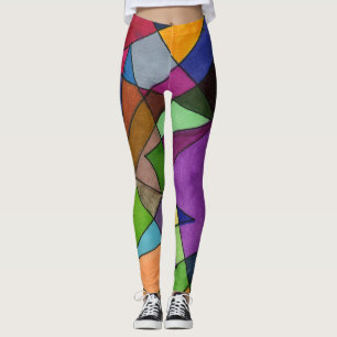 Abstract design, mostly acute angles, vivid leggings
