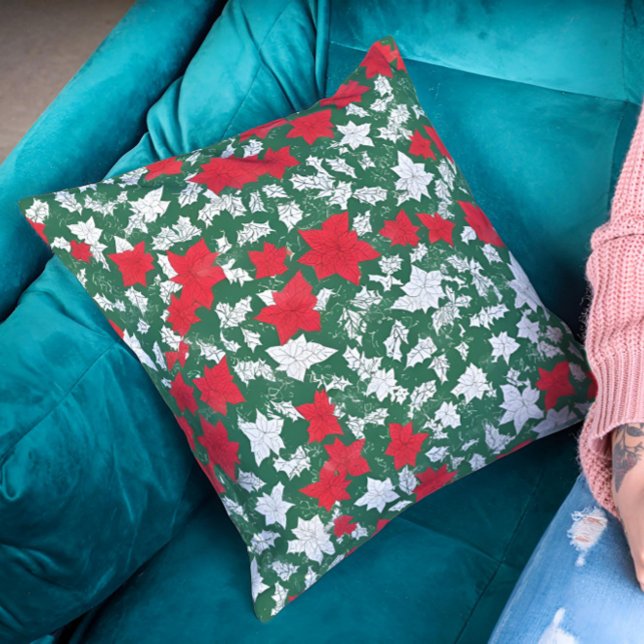 Abstract design of poinsettia and Christmas roses Cushion (Creator Uploaded)