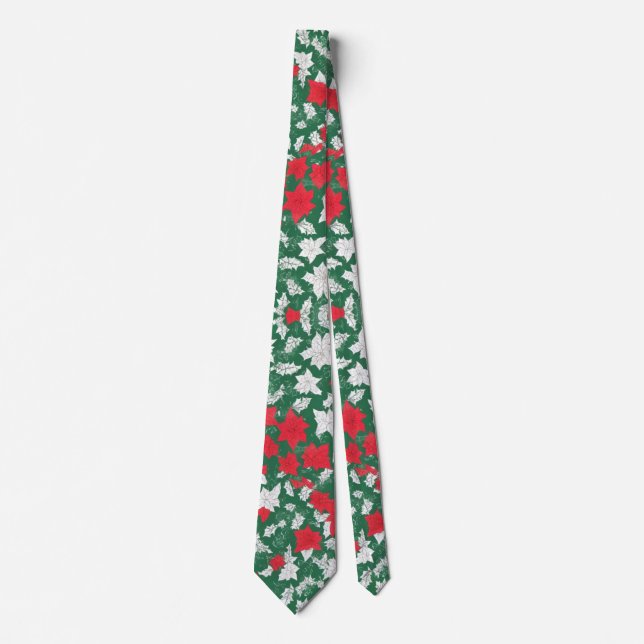 Abstract design of poinsettia and Christmas roses Tie (Front)