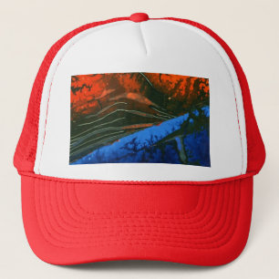Abstract design red and blue lava flow trucker hat