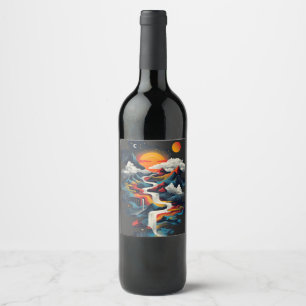 Abstract design, surreal landscape wine label