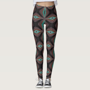 Abstract design tiled leaf shape in green & brown leggings