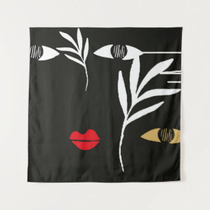 Abstract design with minimal female face. One line Tapestry