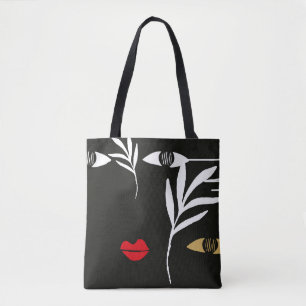 Abstract design with minimal female face. One line Tote Bag