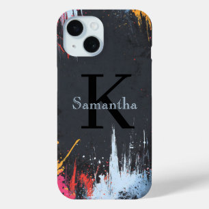 Abstract Design with Neon Colours and Custom Name iPhone 15 Case