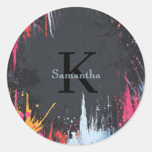 Abstract Design with Neon Colours and Custom Name Classic Round Sticker