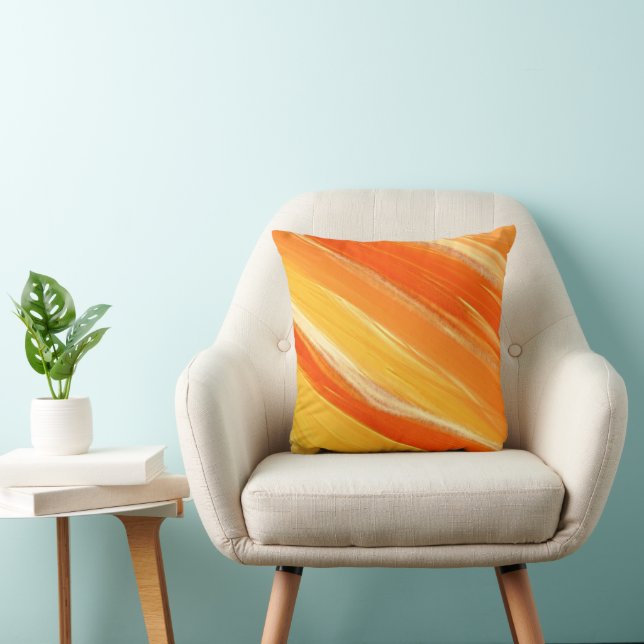 Abstract Diagonal Orange and Yellow Stripes Cushion (Chair)