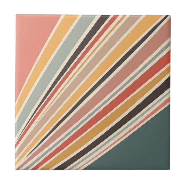 Abstract diagonal retro style stripes ceramic tile (Front)