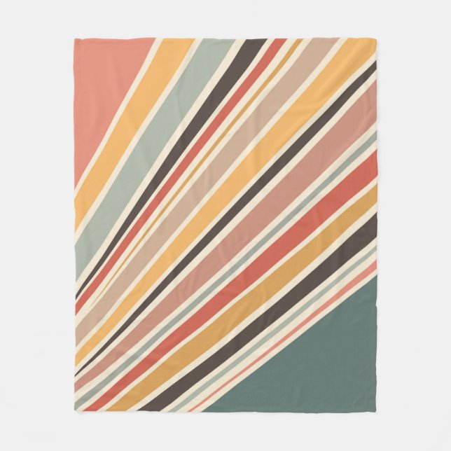 Abstract diagonal retro style stripes fleece blanket (Front)
