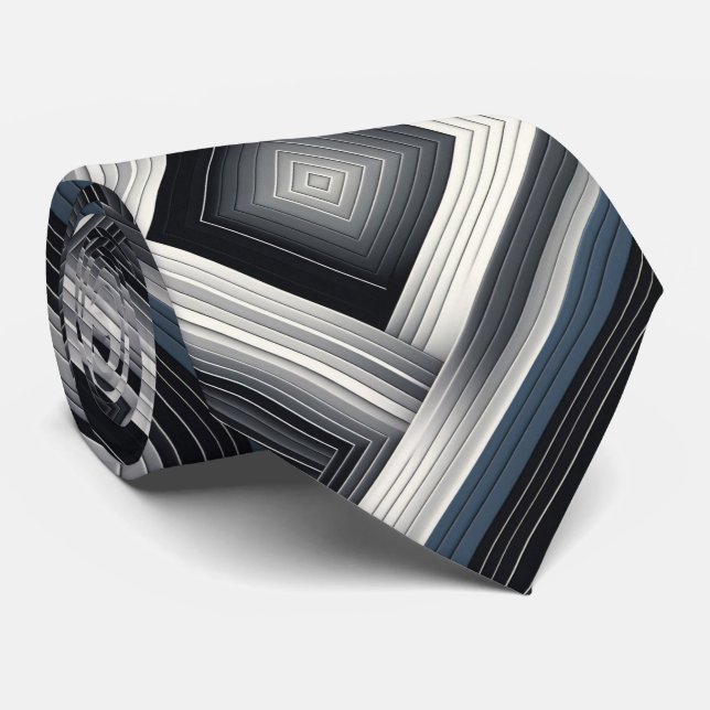 Abstract Diagonal Stripe Silver Black White  Tie (Rolled)