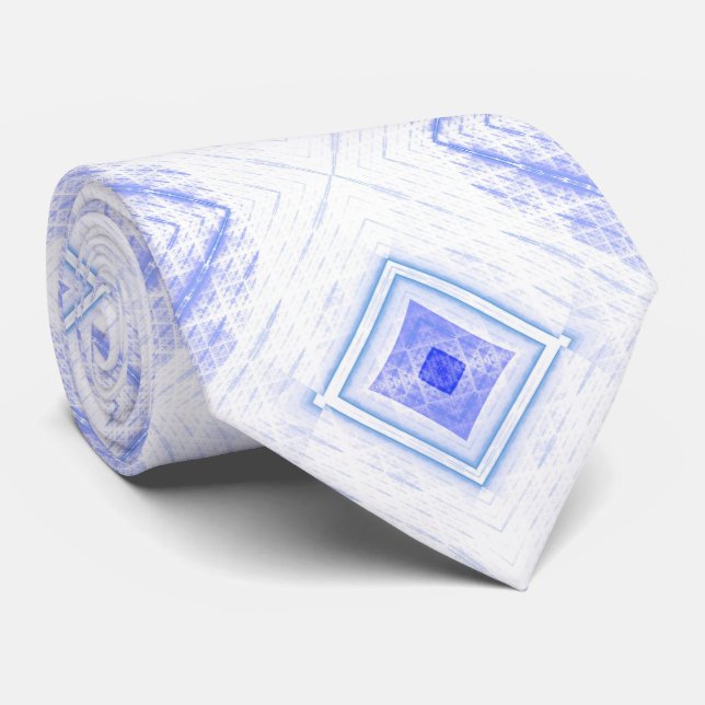 Abstract Diamond Light Blue Fractal Pattern Tie (Rolled)
