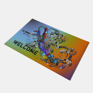 Abstract Digital Art - coloured Gecko & Rings Doormat