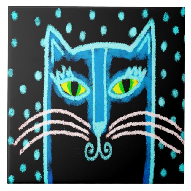 Abstract Digital Black Cat Painting Ceramic Tile (Front)