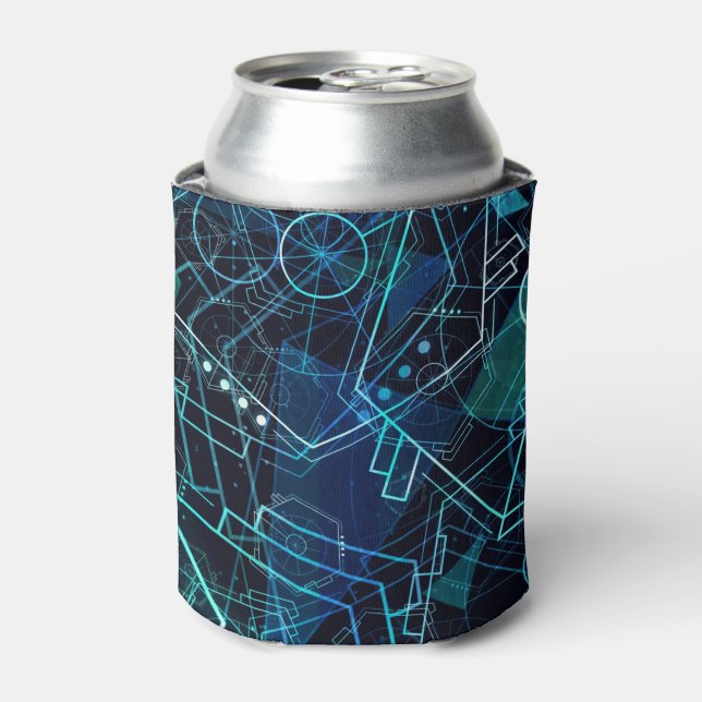 Abstract Digital Geometric Data Blue Art Can Cooler (Can Front)