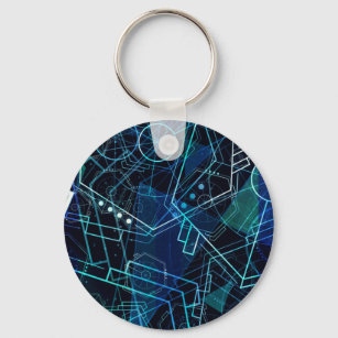 Abstract Digital Geometric Data Blue Art Key Ring