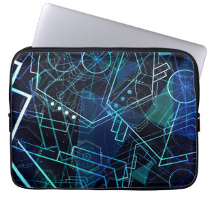 Abstract Digital Geometric Data Blue Art Laptop Sleeve