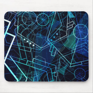 Abstract Digital Geometric Data Blue Art Mouse Pad