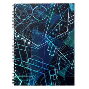 Abstract Digital Geometric Data Blue Art Notebook