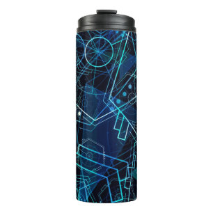 Abstract Digital Geometric Data Blue Art Thermal Tumbler