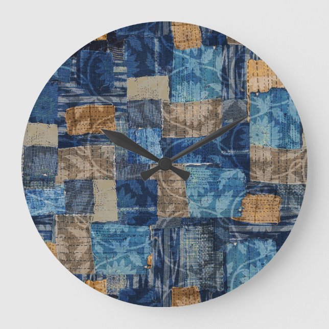 Abstract Digital Navy: Seamless Watercolor Pattern Large Clock (Front)