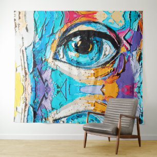 Abstract Digital Oil Painting of Beautiful Eyes Tapestry