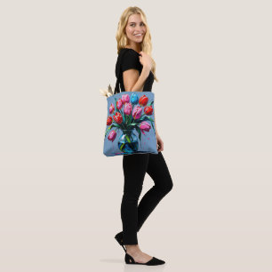 Abstract Digital Painting – Colorful Tulip Bouquet Tote Bag