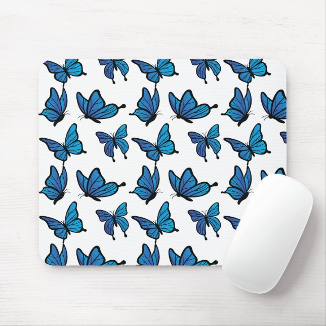 Abstract Digital Seamless Blue Butterflies Mouse Pad (With Mouse)