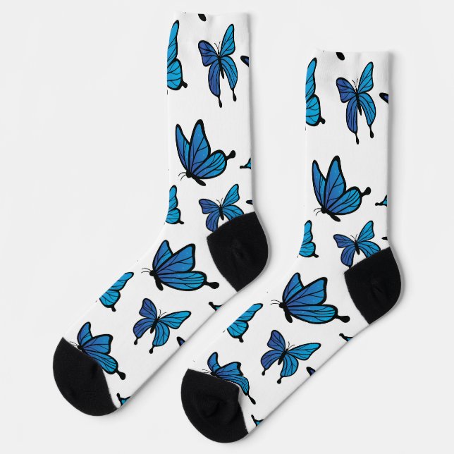 Abstract Digital Seamless Blue Butterflies Socks (Left)