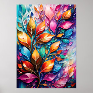 Abstract Digital Wall Art, Leaves Vibrant Colours  Poster