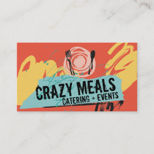 Abstract dinner plate utensils chef catering business card