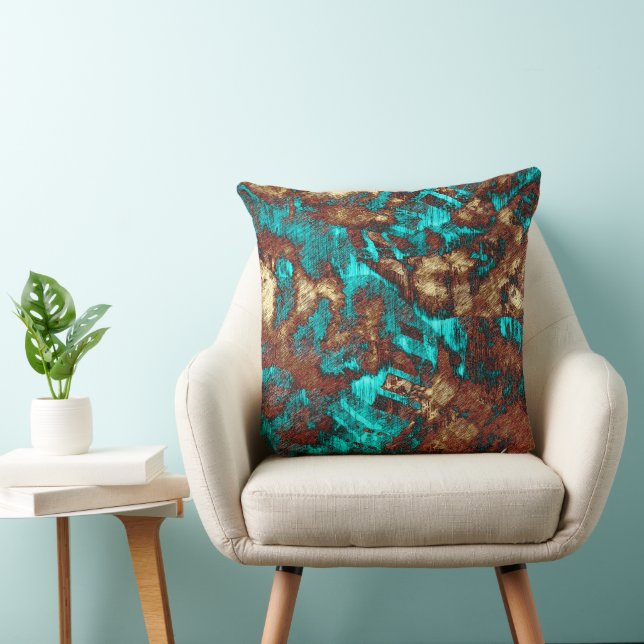 Abstract Distressed Turquoise Cream Brown Texture Cushion (Chair)