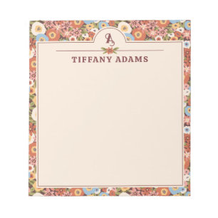 Abstract Ditsy Flowers Retro Monogram Notepad