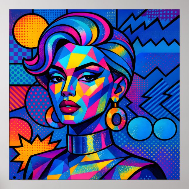 Abstract Diva - Modern Retro Geometric Pop Art Poster (Front)