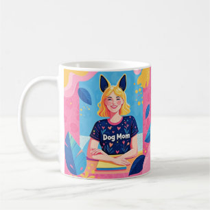 Abstract dog mum in pink blue coffee mug