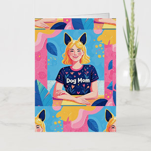 Abstract dog mum in pink blue  foil greeting card